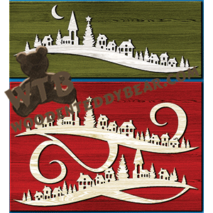 Chrfistmas Village Plaques | Fretwork Scroll Saw Pattern | Wooden Teddy Bear