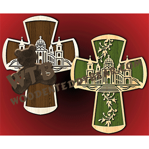 Cross with Church | Fretwork Scroll Saw Pattern | Wooden Teddy Bear