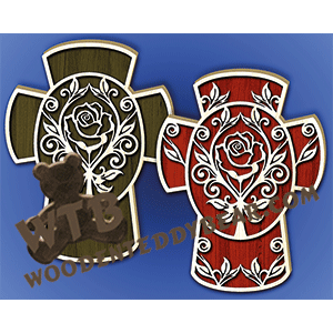 Cross with Rose | Fretwork Scroll Saw Pattern | Wooden Teddy Bear