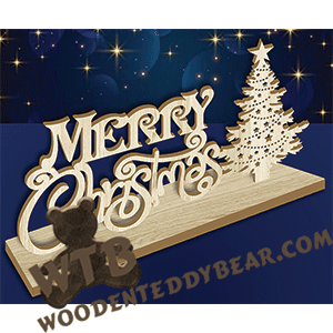 Finished example of Merry Christmas with Tree | A Fretwork Scroll Saw Pattern from The Wooden Teddy Bear