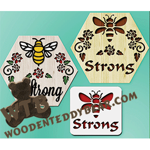 Finished example of Bee Strong Set | A Fretwork Scroll Saw Pattern from The Wooden Teddy Bear