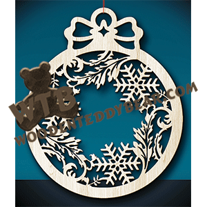 Finished example of Bauble Plaque #1 | A Fretwork Scroll Saw Pattern from The Wooden Teddy Bear