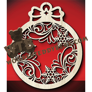 Finished example of Bauble Plaque #2 | A Fretwork Scroll Saw Pattern from The Wooden Teddy Bear