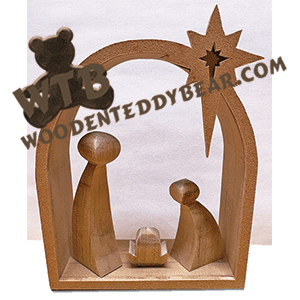Finished example of Compound Cut Nativity Figures in a Stable | A Fretwork Scroll Saw Pattern from The Wooden Teddy Bear