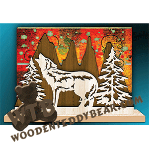 Finished example of Napkin Holder with Wolf | A Fretwork Scroll Saw Pattern from The Wooden Teddy Bear