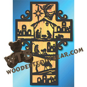 Finished example of Nativity Cross #2 | A Fretwork Scroll Saw Pattern from The Wooden Teddy Bear