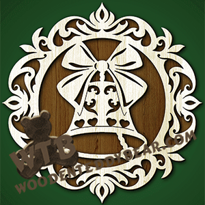 Finished example of Decorative Plaque with Bell | A Fretwork Scroll Saw Pattern from The Wooden Teddy Bear