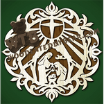 Finished example of Decorative Plaque with Nativity | A Fretwork Scroll Saw Pattern from The Wooden Teddy Bear