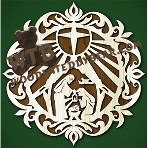 Finished example of Decorative Plaque with Nativity | A Fretwork Scroll Saw Pattern from The Wooden Teddy Bear