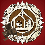 Finished example of Decorative Plaque with Nativity #2 | A Fretwork Scroll Saw Pattern from The Wooden Teddy Bear