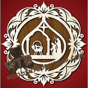 Finished example of Decorative Plaque with Nativity #2 | A Fretwork Scroll Saw Pattern from The Wooden Teddy Bear