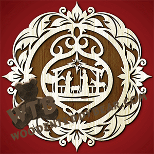 Finished example of Decorative Plaque with Nativity #3 | A Fretwork Scroll Saw Pattern from The Wooden Teddy Bear