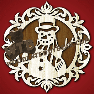 Finished example of Decorative Plaque with Snowman | A Fretwork Scroll Saw Pattern from The Wooden Teddy Bear