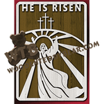 Finished example of He is Risen | A Fretwork Scroll Saw Pattern from The Wooden Teddy Bear