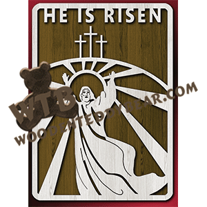 Finished example of He is Risen | A Fretwork Scroll Saw Pattern from The Wooden Teddy Bear