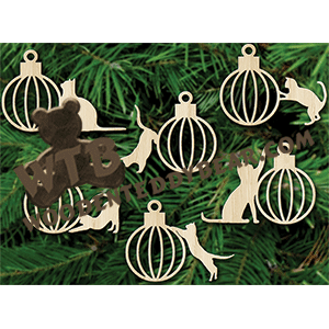 Finished example of Kitty Bauble Ornaments #1 | A Fretwork Scroll Saw Pattern from The Wooden Teddy Bear