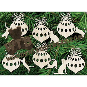 Finished example of Kitty Bauble Ornaments #2 | A Fretwork Scroll Saw Pattern from The Wooden Teddy Bear