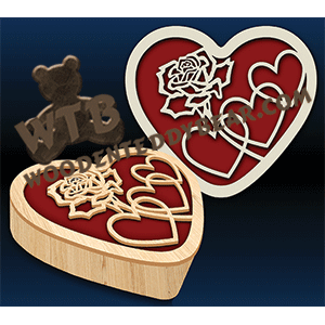 Finished example of Rose in Heart Box | A Fretwork Scroll Saw Pattern from The Wooden Teddy Bear