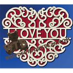 Finished example of I Love You #2 | A Fretwork Scroll Saw Pattern from The Wooden Teddy Bear