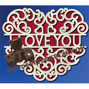 Finished example of I Love You #2 | A Fretwork Scroll Saw Pattern from The Wooden Teddy Bear
