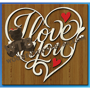 Finished example of I Love You #3 | A Fretwork Scroll Saw Pattern from The Wooden Teddy Bear