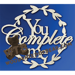 Finished example of You Complete Me | A Fretwork Scroll Saw Pattern from The Wooden Teddy Bear