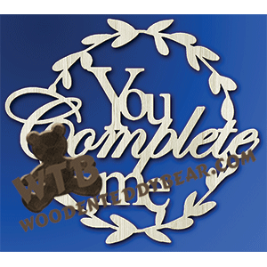 Finished example of You Complete Me | A Fretwork Scroll Saw Pattern from The Wooden Teddy Bear