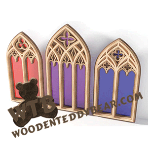 Gothic Windows Suncatchers / Ornaments | Fretwork Scroll Saw Pattern | Wooden Teddy Bear