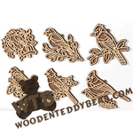 Fretwork Layered Birds on Branches | Fretwork Scroll Saw Pattern | Wooden Teddy Bear