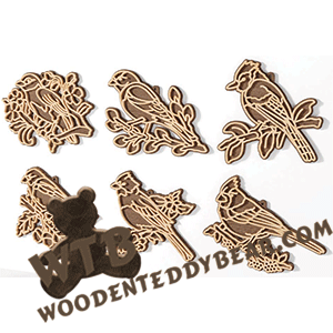 Fretwork Layered Birds on Branches | Fretwork Scroll Saw Pattern | Wooden Teddy Bear