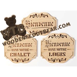 French Welcome Plaque | Fretwork Scroll Saw Pattern | Wooden Teddy Bear
