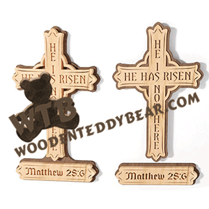 Matthew 28:6  "He Is Risen" Cross | Fretwork Scroll Saw Pattern | Wooden Teddy Bear