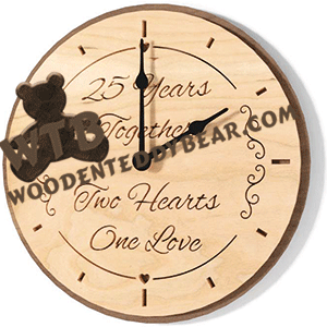 Anniversary "Two Hearts " Wall Clock | Fretwork Scroll Saw Pattern | Wooden Teddy Bear