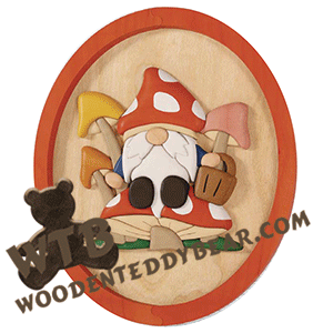 Gnome Toadstool Farmer Segmentation | Fretwork Scroll Saw Intarsia Pattern | Wooden Teddy Bear