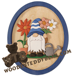 Gnome Flower Tender Segmentation | Fretwork Scroll Saw Intarsia Pattern | Wooden Teddy Bear