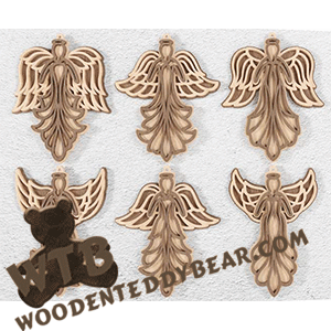 Tapered Filigree Angel Ornaments | Fretwork Scroll Saw Pattern | Wooden Teddy Bear