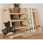 Desk Organizer with Removable Trays | Fretwork Scroll Saw Pattern | Wooden Teddy Bear