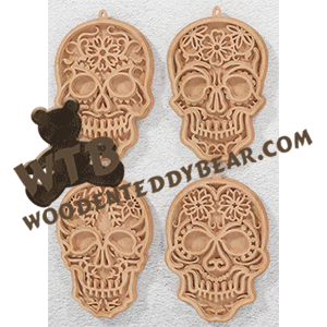 Filigree Layered Sugar Skull Ornaments & Plaques | Fretwork Scroll Saw Pattern | Wooden Teddy Bear