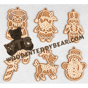 Gingerbread Christmas Ornaments #1 | Fretwork Scroll Saw Pattern | Wooden Teddy Bear