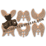 Filigree Angel Wing with Cross Charm Ornaments | Fretwork Scroll Saw Pattern | Wooden Teddy Bear