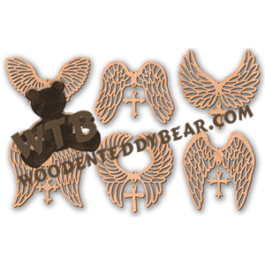 Filigree Angel Wing with Cross Charm Ornaments | Fretwork Scroll Saw Pattern | Wooden Teddy Bear