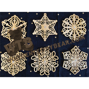 Filigree Snowflake Ornaments | Fretwork Scroll Saw Pattern | Wooden Teddy Bear