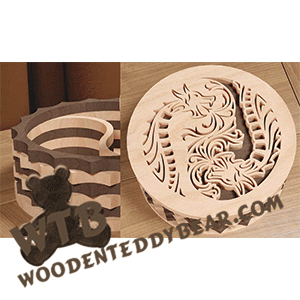 Finished example of Yin Yang Dragons Layered Box | A Fretwork Scroll Saw Pattern from The Wooden Teddy Bear