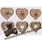 Finished example of Nested Hearts in Hearts Ornaments | A Fretwork Scroll Saw Pattern from The Wooden Teddy Bear