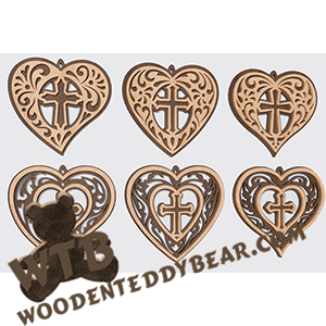 Finished example of Nested Crosses in Hearts Ornaments | A Fretwork Scroll Saw Pattern from The Wooden Teddy Bear