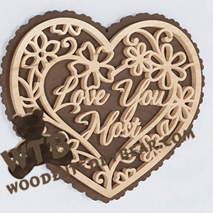 Finished example of Love You Most Floral Heart | A Fretwork Scroll Saw Pattern from The Wooden Teddy Bear