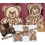 Finished example of Monogram Teddy Bear Stand-Ups & Ornaments | A Fretwork Scroll Saw Pattern from The Wooden Teddy Bear

