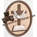 Finished example of Cross & Bible Layered Plaque | A Fretwork Scroll Saw Pattern from The Wooden Teddy Bear