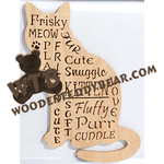Finished example of Kitty Silhouette Word Cloud | A Fretwork Scroll Saw Pattern from The Wooden Teddy Bear