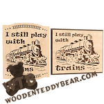 Finished example of I Still Play With Trains | A Fretwork Scroll Saw Pattern from The Wooden Teddy Bear